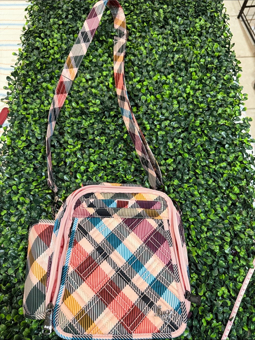 Lug Flapper SE -Pink Multi-Color Plaid Crossbody Bag - Women